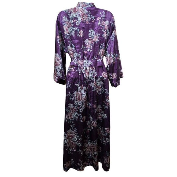Floral Satin Kimono Robe With Waist Tie Purple & Pink Womens Medium fairycore - Picture 3 of 10